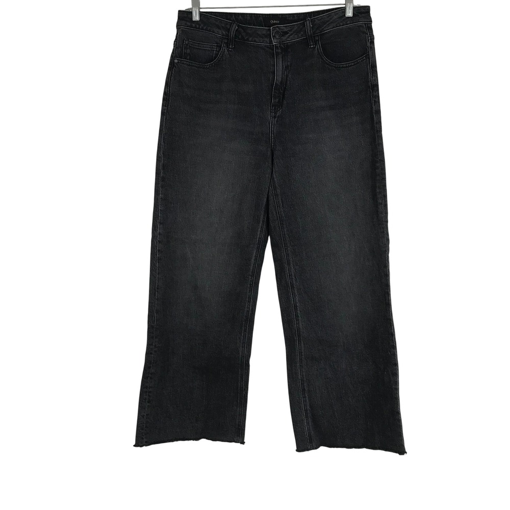 Quince Women High Rise Wide Leg Organic Cotton Jeans Faded Black Raw Hem Size 32